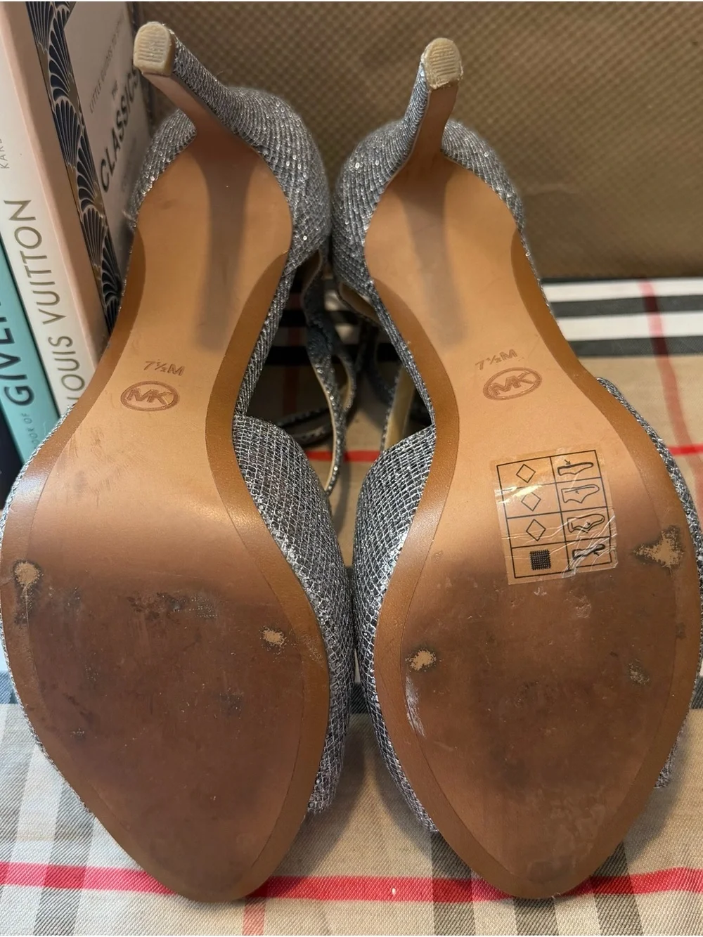 Michael Kors Silver Glitter Strappy Women’s Sandal Stilettos.
